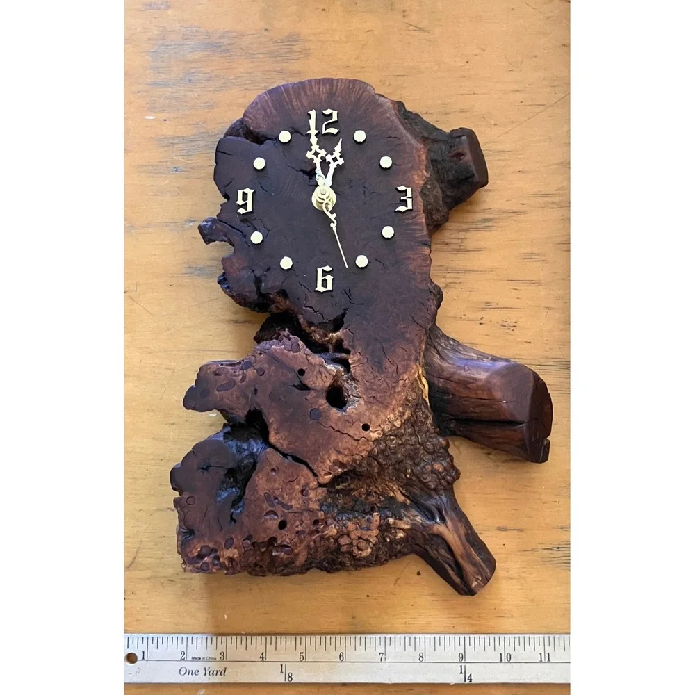 Handmade Live Edge Burl Wood Wall Clock Brown Rustic Vintage Decor Works
